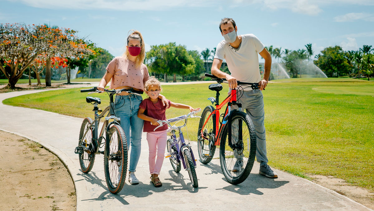 a family with bicycles